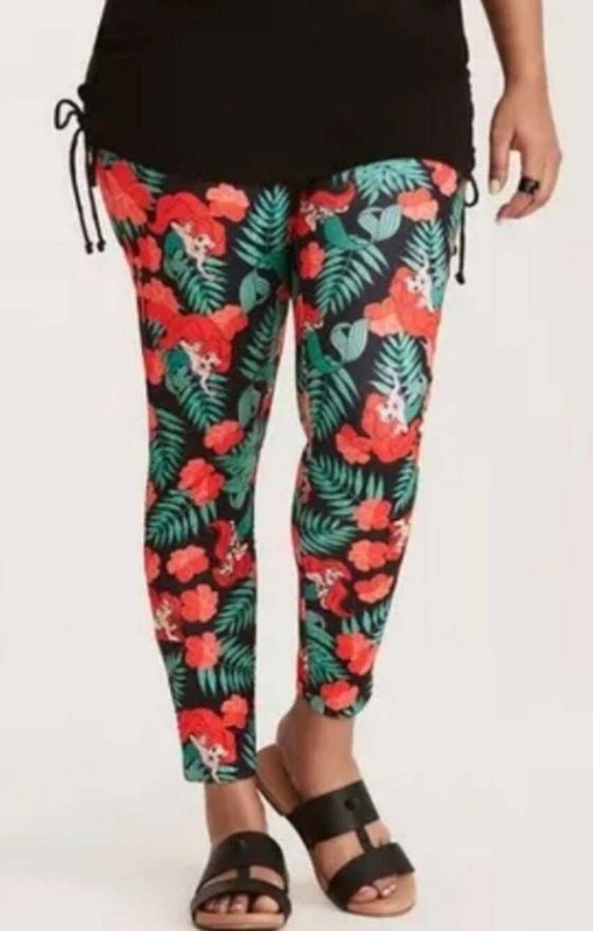 Torrid Disney Ariel Little Mermaid Tropical Leggings M/L sz 10 Black Curvy Comfy